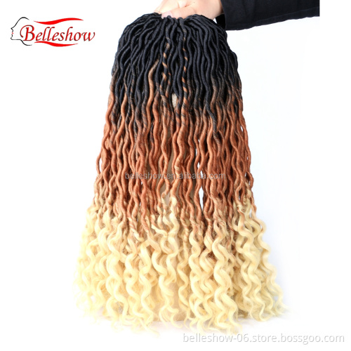 Hot sell wholesale 24 stands ombre color crochet braid hair faux locs with curly ends wavy faux locs crochet goddess faux locs